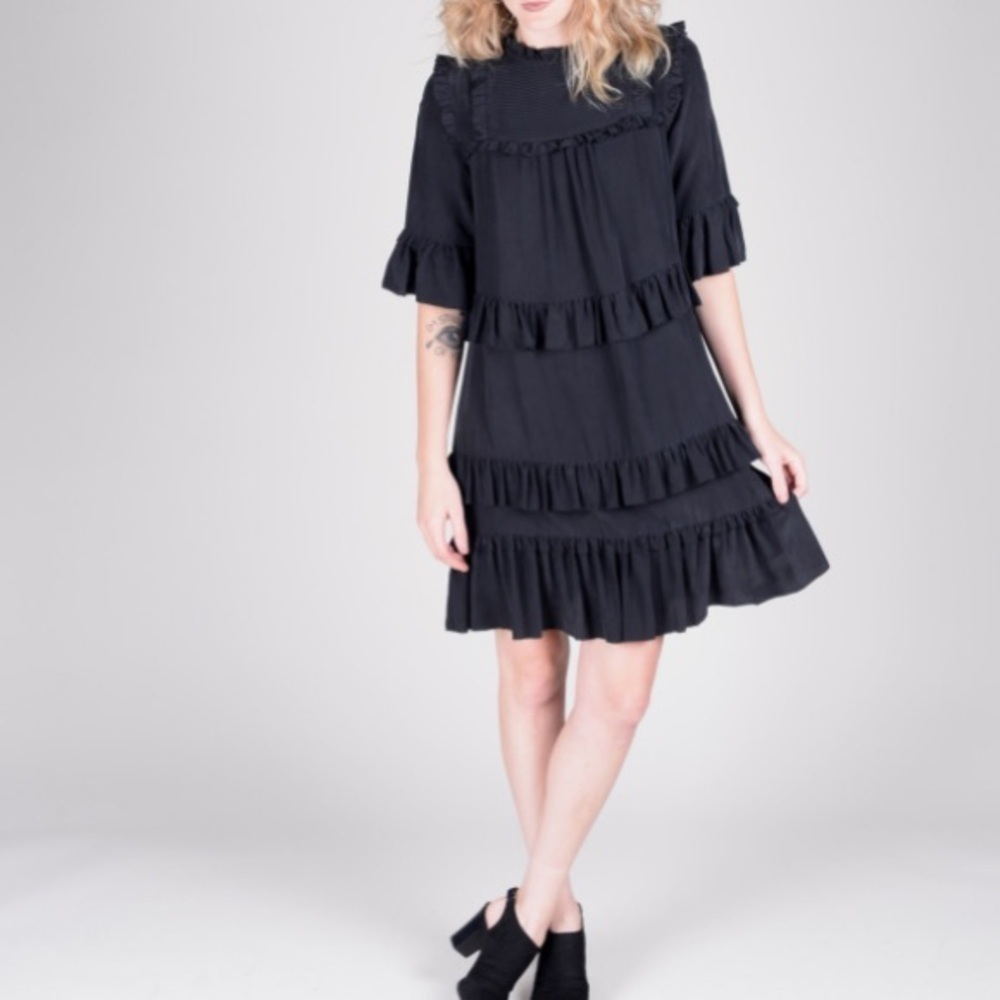 ULLA JOHNSON BLACK SILK MINI DRESS